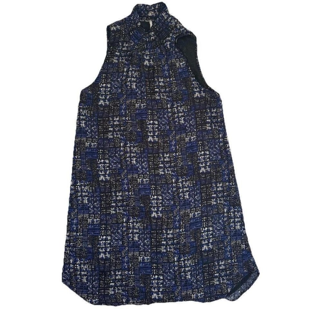 Puella Blue Black Geometric Abstract Mock Neck Sleeveless Mini Shift Dress M